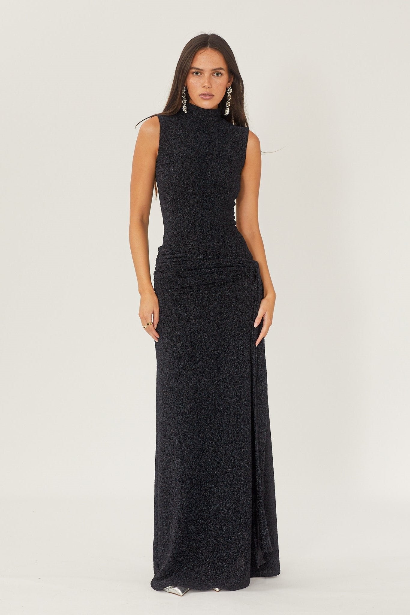 Vestido Longo de Malha Metalizada com Alça - Mariza