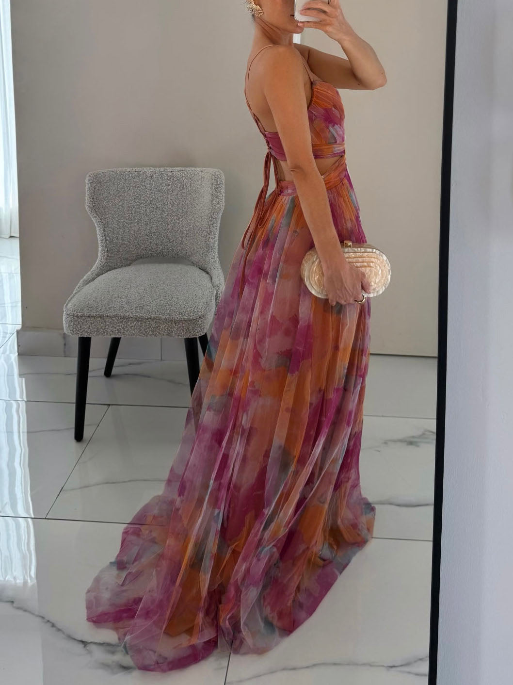 Vestido Longo Maíra Floral Pintado com Decote V