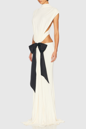 Vestido Longo Graillot com Recortes e Laço