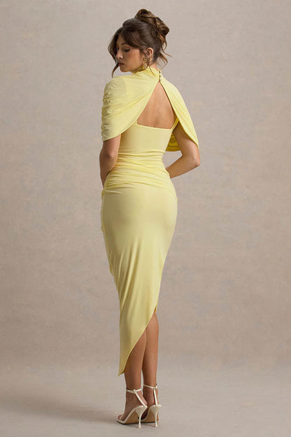 Vestido Midi Cinturado com Detalhe de Drapeado e Costas Nuas