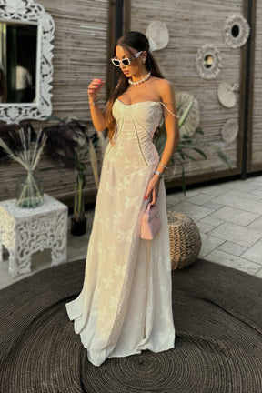 Vestido Longo Elegante com Costas Abertas e Amarração - Flor