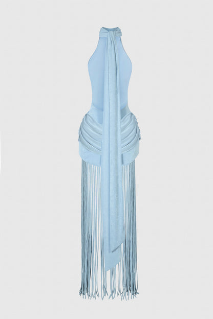 Vestido Longo Halo com Franjas