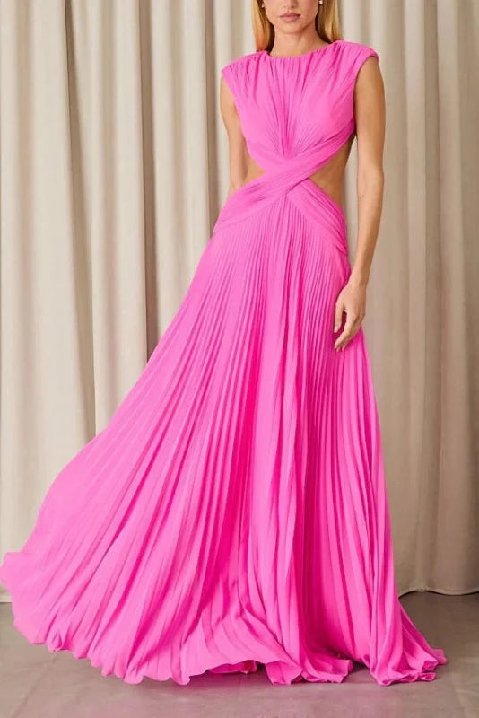 Vestido Feminino Maxi Plissado Marcela Cut-Out