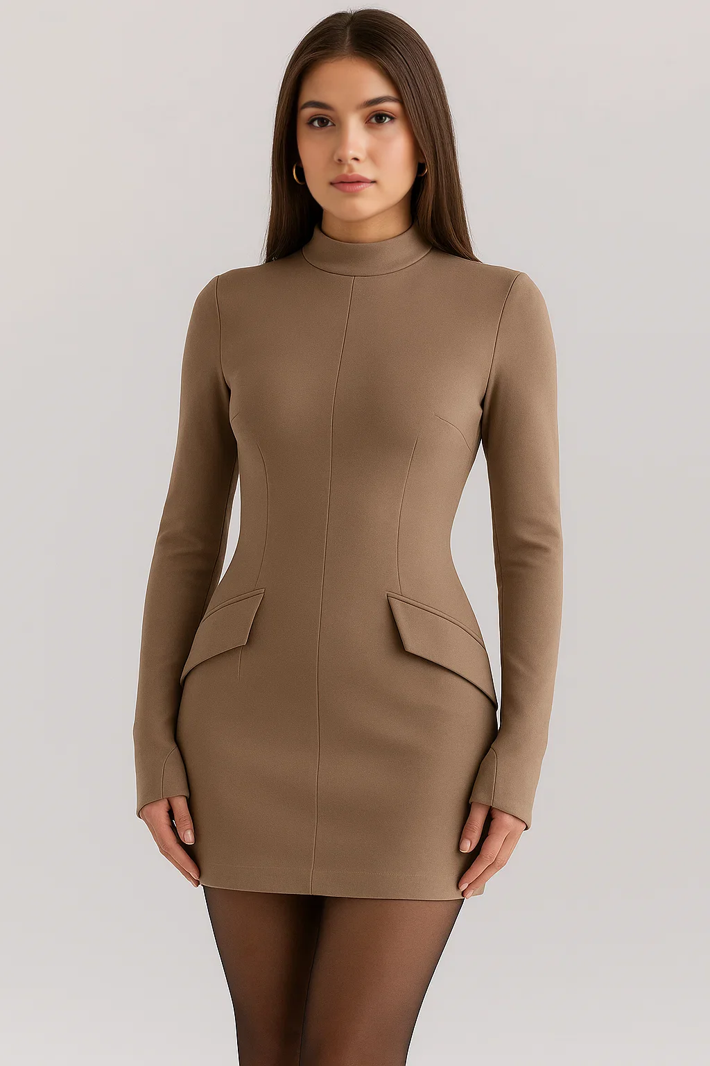Vestido Curto Justo Manga Longa - Poliana