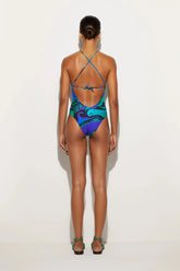 Maiô Estampado com Alças Cruzadas e Saia Envelope