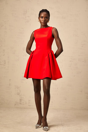 Vestido Mini Vermelho Flare com Decote Bateau