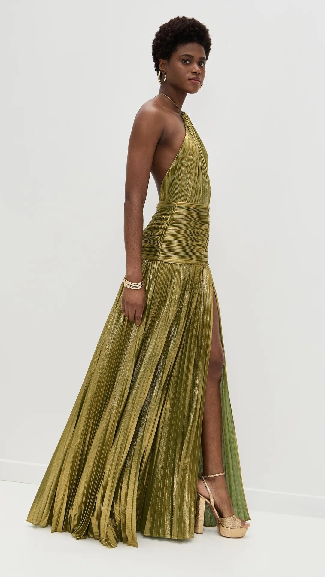 Vestido Longo Thalia em Lamê Peridoto Metálico