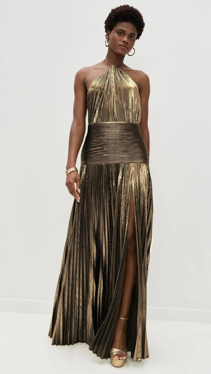 Vestido Longo Thalia em Lamê Peridoto Metálico