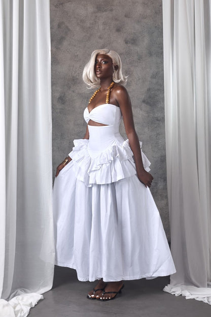 White Corset Tiered Ruffle Maxi Dress