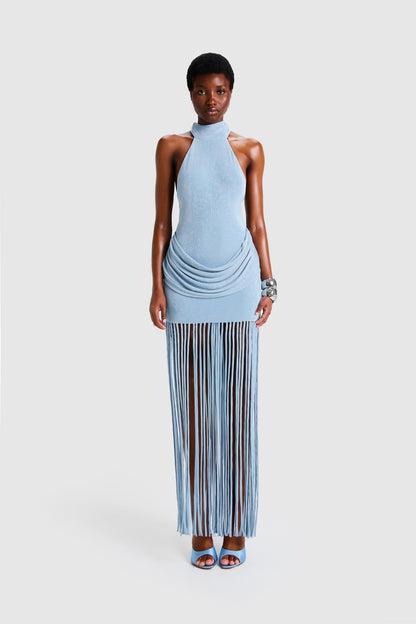 Vestido Longo Halo com Franjas