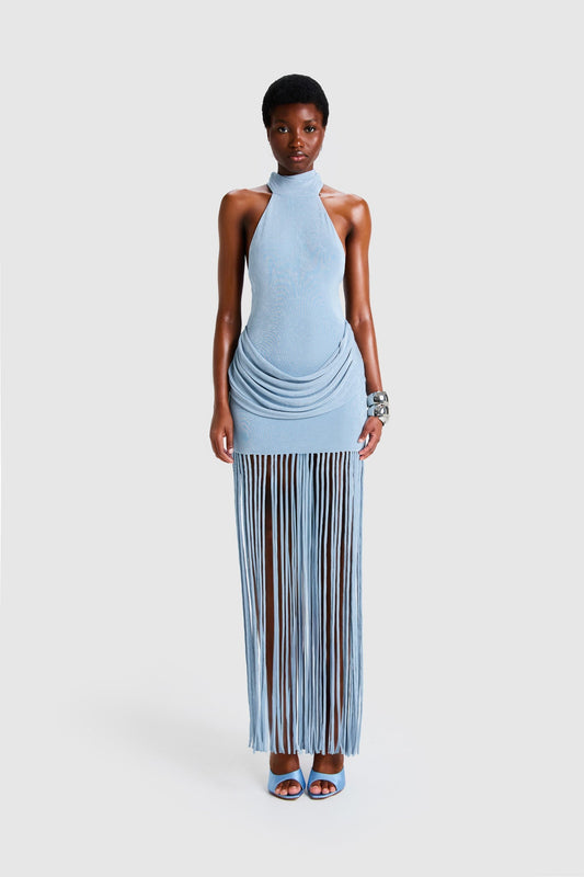 Vestido Longo Halo com Franjas