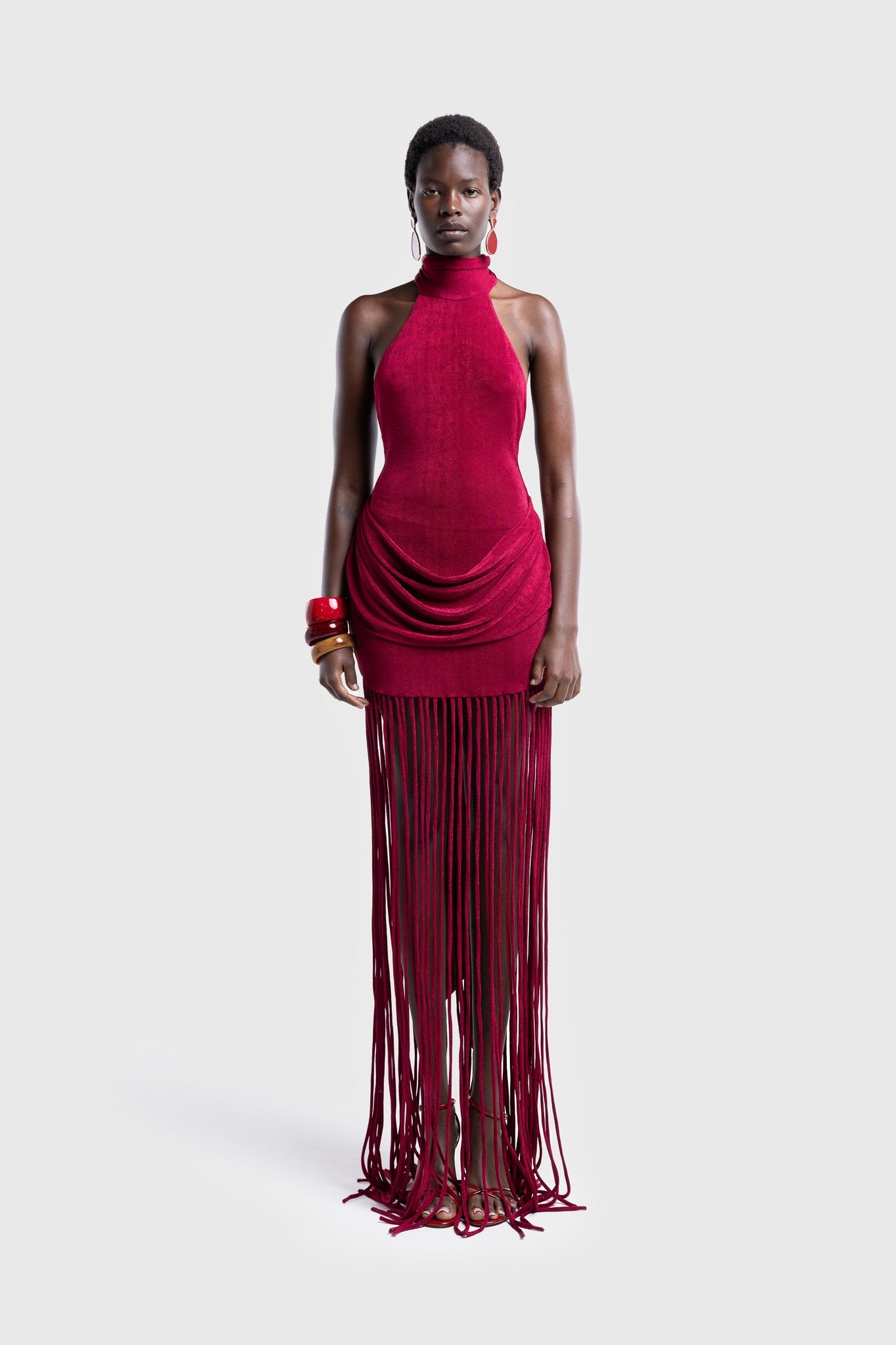 Vestido Longo Halo com Franjas