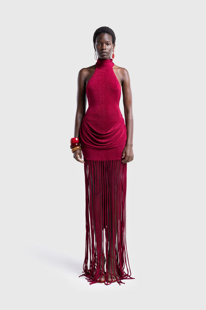Vestido Longo Halo com Franjas