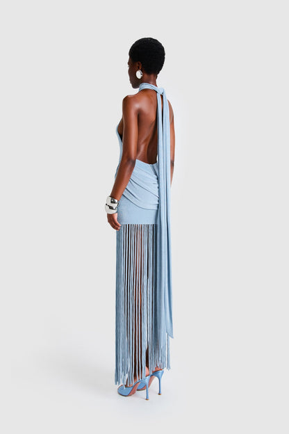 Vestido Longo Halo com Franjas