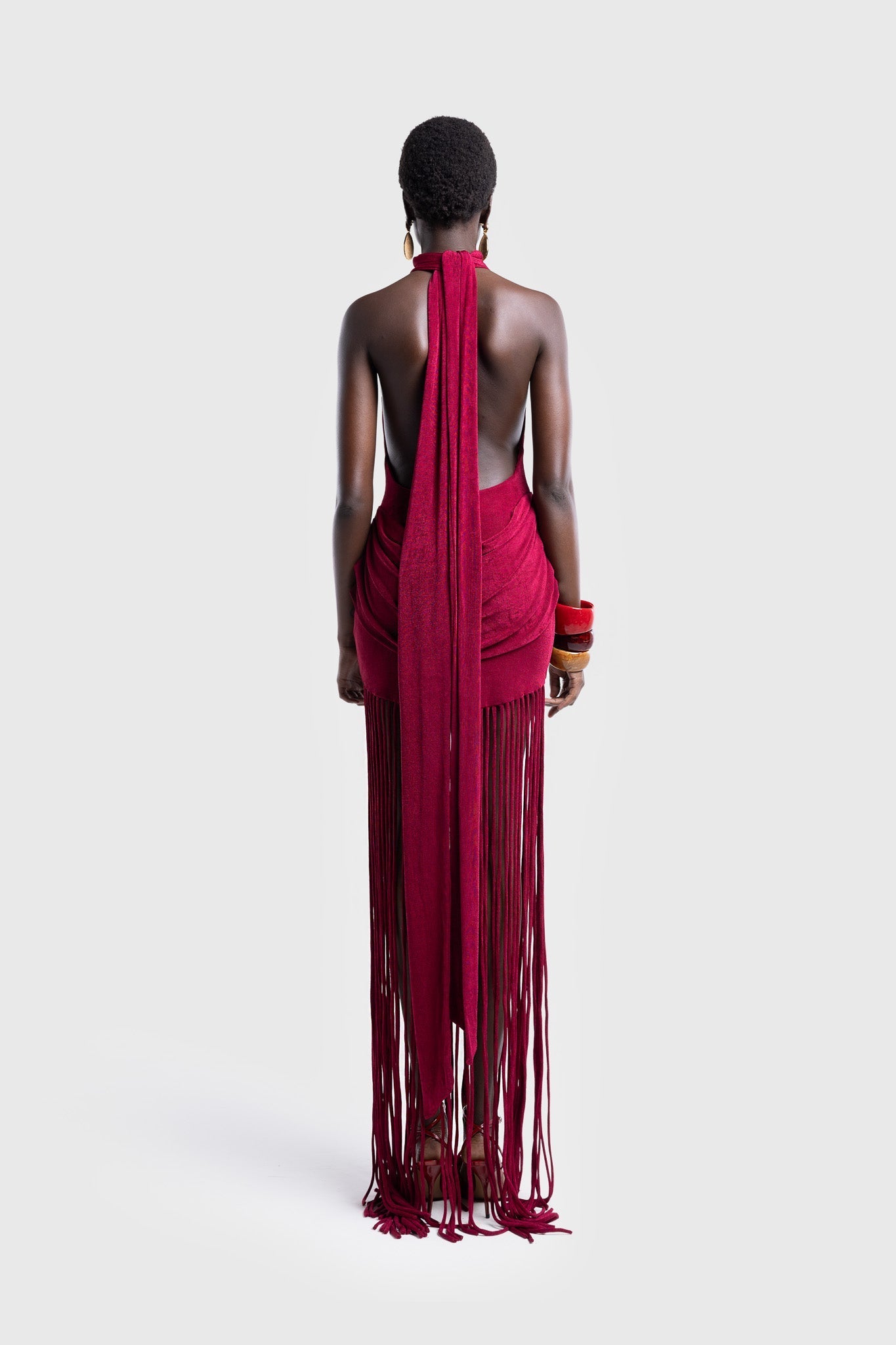 Vestido Longo Halo com Franjas