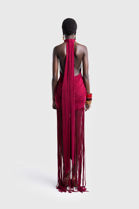 Vestido Longo Halo com Franjas