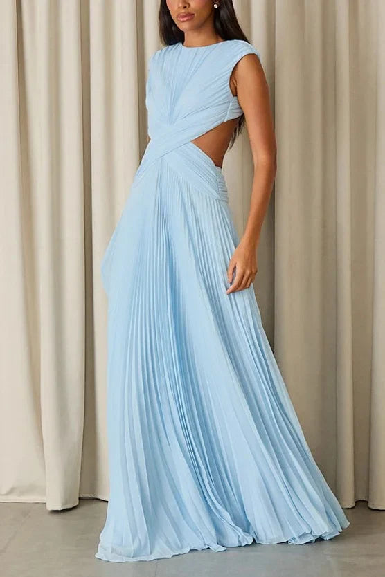 Vestido Feminino Maxi Plissado Marcela Cut-Out
