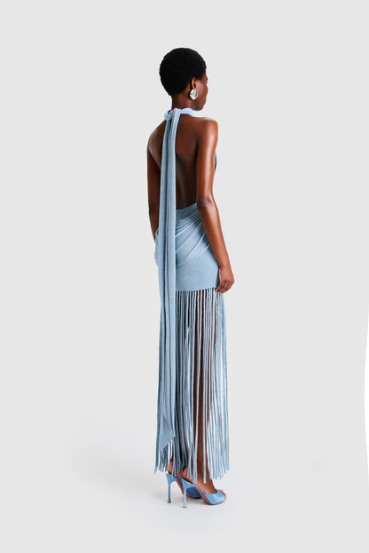 Vestido Longo Halo com Franjas