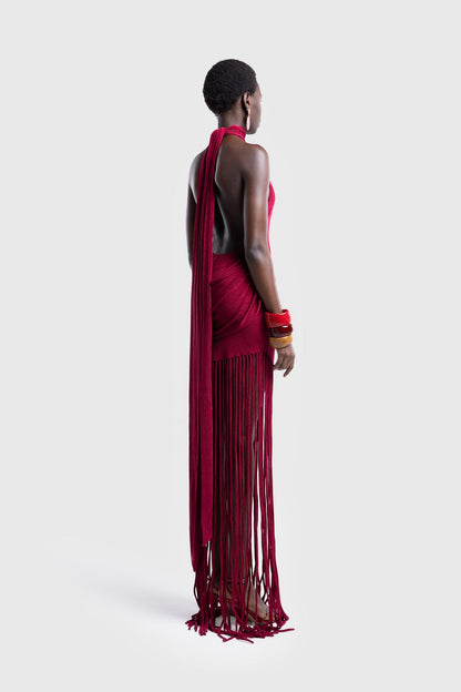 Vestido Longo Halo com Franjas