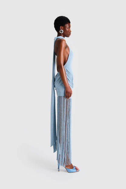 Vestido Longo Halo com Franjas