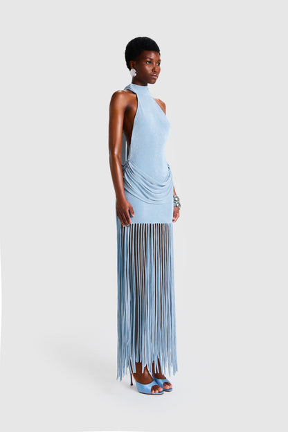 Vestido Longo Halo com Franjas