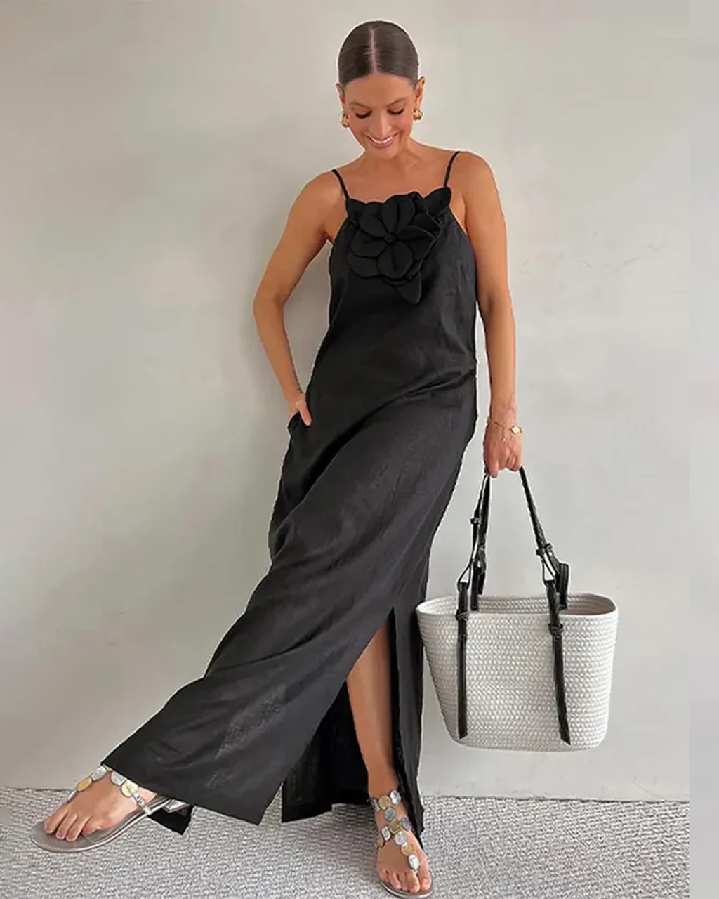 Vestido 3D Fenda Lateral - Flower